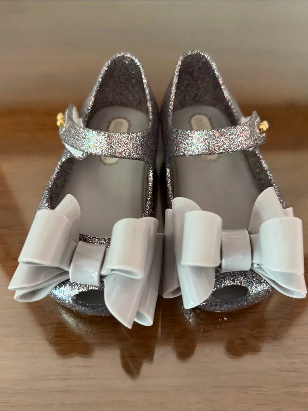 Mini Melissa Ultragirl Sweet Silver Glitter Bow Mary Jane Flats Toddler Size 5